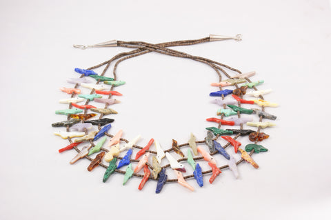 Zuni Three Strand Multistone Fetish Necklace by Rosita Kaamasee - Turquoise Village