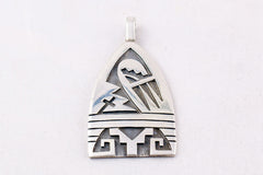 Hopi Overlay Sterling Silver Bear Paw and Pueblo Design Pendant