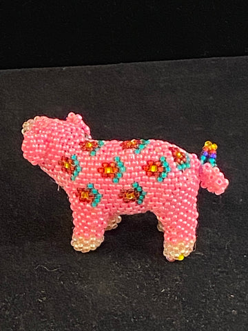 Beaded pig with flowers