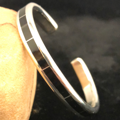 Sterling silver and jet channel inlay bracelet