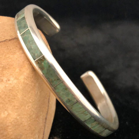 Sterling silver and green turquoise channel inlay bracelet
