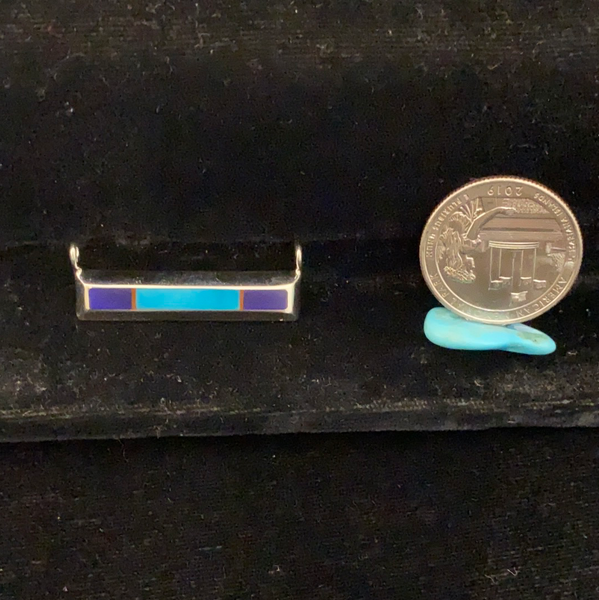 Turquoise, lapis and coral bar pendant