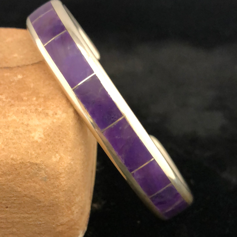 Sterling silver and charoite channel inlay bracelet