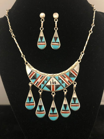 Zuni inlay necklace and earring set