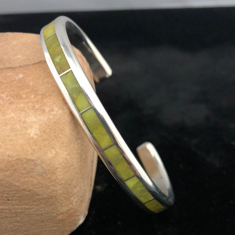 Sterling silver and gaspeite channel inlay bracelet