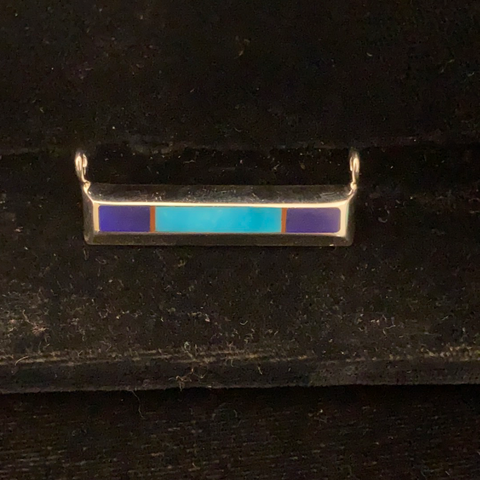 Turquoise, lapis and coral bar pendant