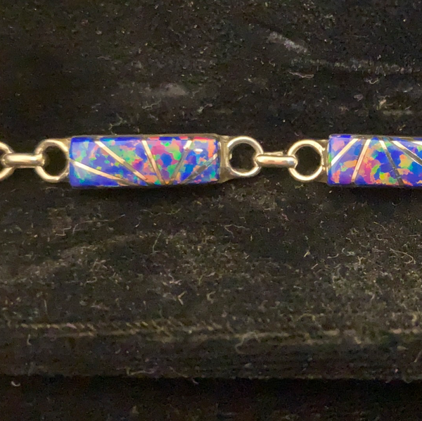 Blue opal channel inlay link bracelet