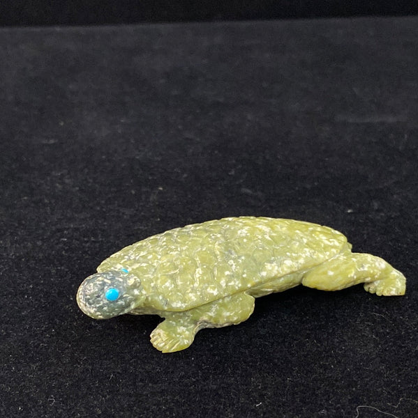 Green Serpentine Walking Turtle Fetish Carving