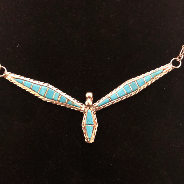 Turquoise and silver channel inlay necklace