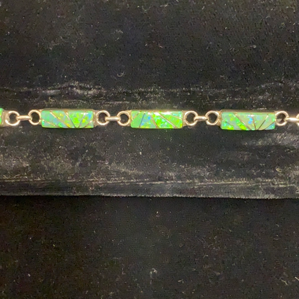 Green opal channel inlay link bracelet