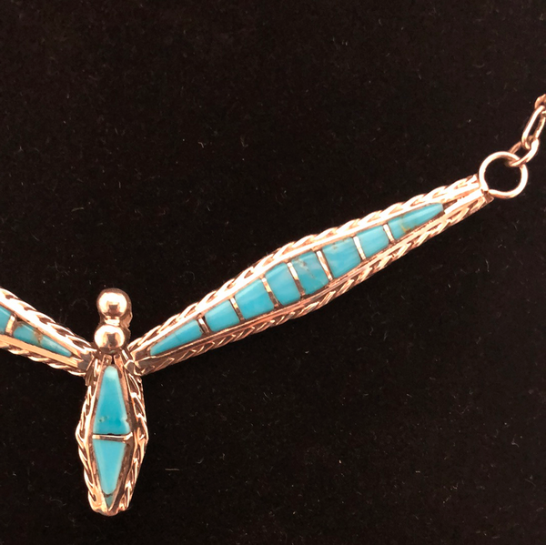 Turquoise and silver channel inlay necklace