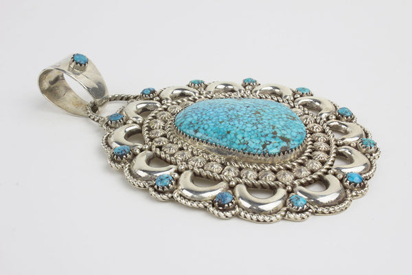 Zuni Kingman Turquoise and Sterling Silver Pendant by Lorraine & Luwayne Waatsa - Turquoise Village - 2