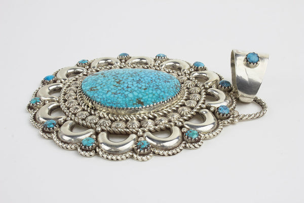 Zuni Kingman Turquoise and Sterling Silver Pendant by Lorraine & Luwayne Waatsa - Turquoise Village - 3