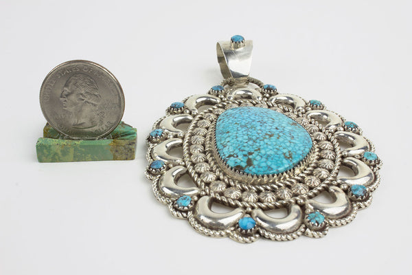Zuni Kingman Turquoise and Sterling Silver Pendant by Lorraine & Luwayne Waatsa - Turquoise Village - 4