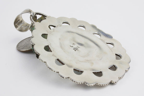 Zuni Kingman Turquoise and Sterling Silver Pendant by Lorraine & Luwayne Waatsa - Turquoise Village - 5