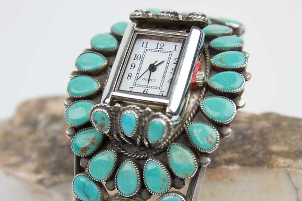 Marbled Turquoise Clusterwork Navajo Watch - Turquoise Village - 4