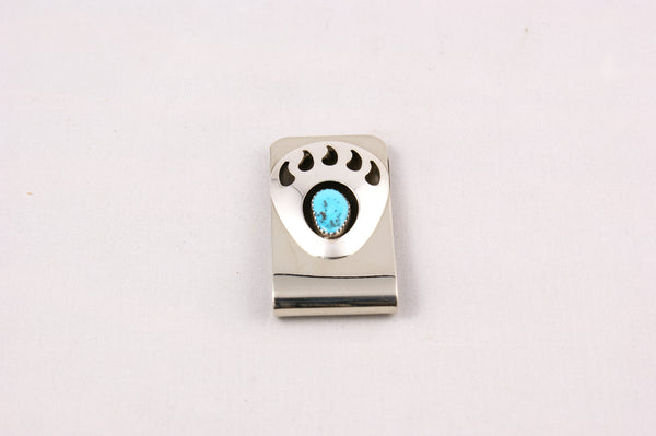 Navajo Turquoise Bear Paw Money Clip - Turquoise Village