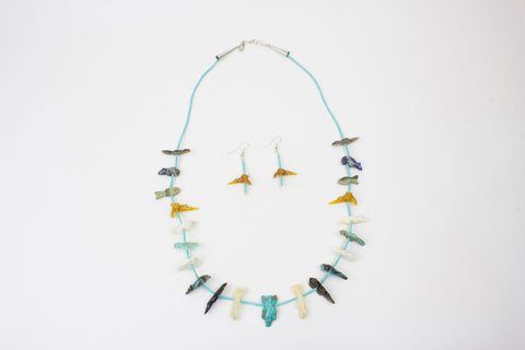 Zuni Multistone Fetish Necklace and Earring Set by Lena Boone - Turquoise Village - 1