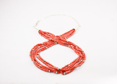 Zuni Red Coral Five Strand Necklace - Turquoise Village