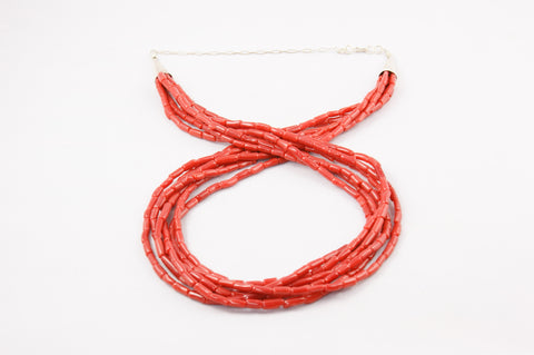 Zuni Red Coral Six Strand Necklace - Turquoise Village