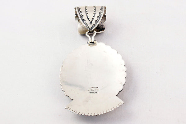 Navajo Green Turquoise Nugget and Red Coral Snake Eye Pendant by Rick Martinez - Turquoise Village - 2