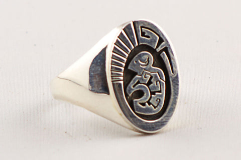 Navajo Sterling Silver Buffalo Design Ring by Calvin Peterson - Turquoise Village