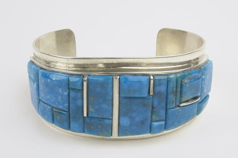 Navajo Cobbled Inlay Turquoise Cuff Bracelet by Harold Smith - Turquoise Village - 1