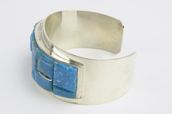 Navajo Cobbled Inlay Turquoise Cuff Bracelet by Harold Smith - Turquoise Village - 3