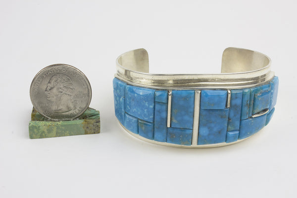 Navajo Cobbled Inlay Turquoise Cuff Bracelet by Harold Smith - Turquoise Village - 4