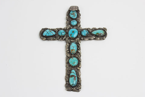 1970s Vintage Turquoise Navajo Cross Pendant - Turquoise Village - 1