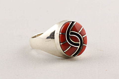 Zuni Channel Inlay Red Coral Ring by Amy Wesley - Turquoise Village