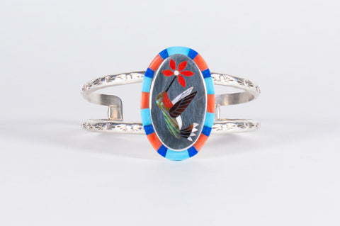 Zuni Multistone Inlay Hummingbird Bracelet by Albert and Dolly Banteah - Turquoise Village - 1