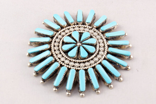 Zuni Needlepoint Turquoise Pin by Arvina Pinto Sandoval – Turquoise Village