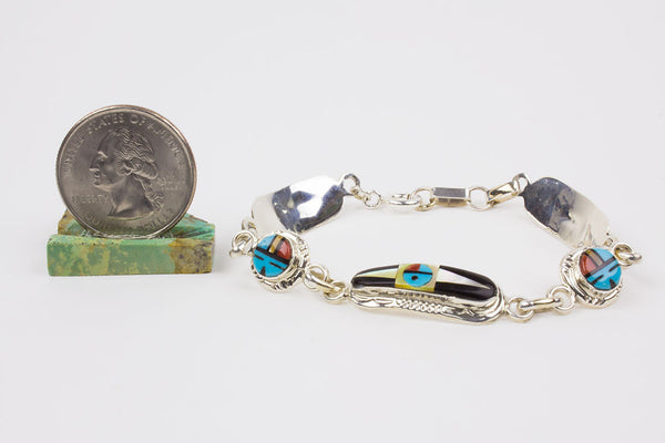 Zuni Inlay Sunface Link Bracelet by Raylan & Patty Edaakie