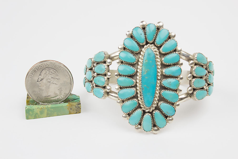 Zuni Navajo Alex Sanchez Kingman Turquoise Sterling Silver Cuff Bracelet -  Solvang Antiques