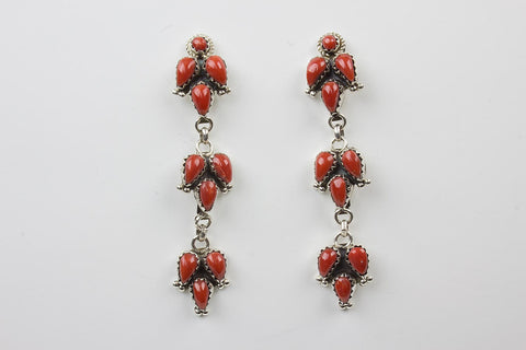 Zuni Coral Clusterwork Dangle Earrings by Glenda Eriacho - Turquoise Village - 1